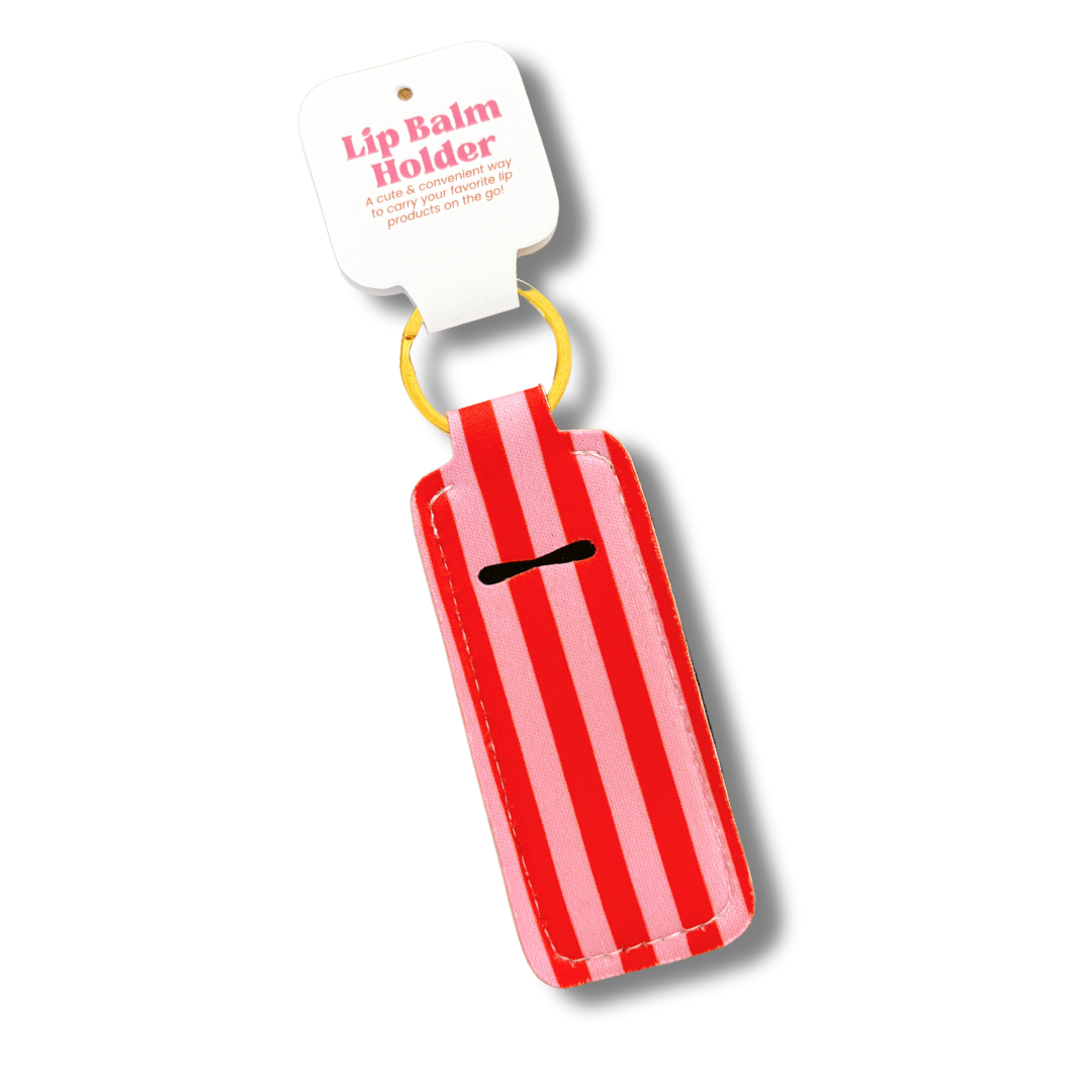 Lip Balm Keychain Holder - Pink & Red Stripes