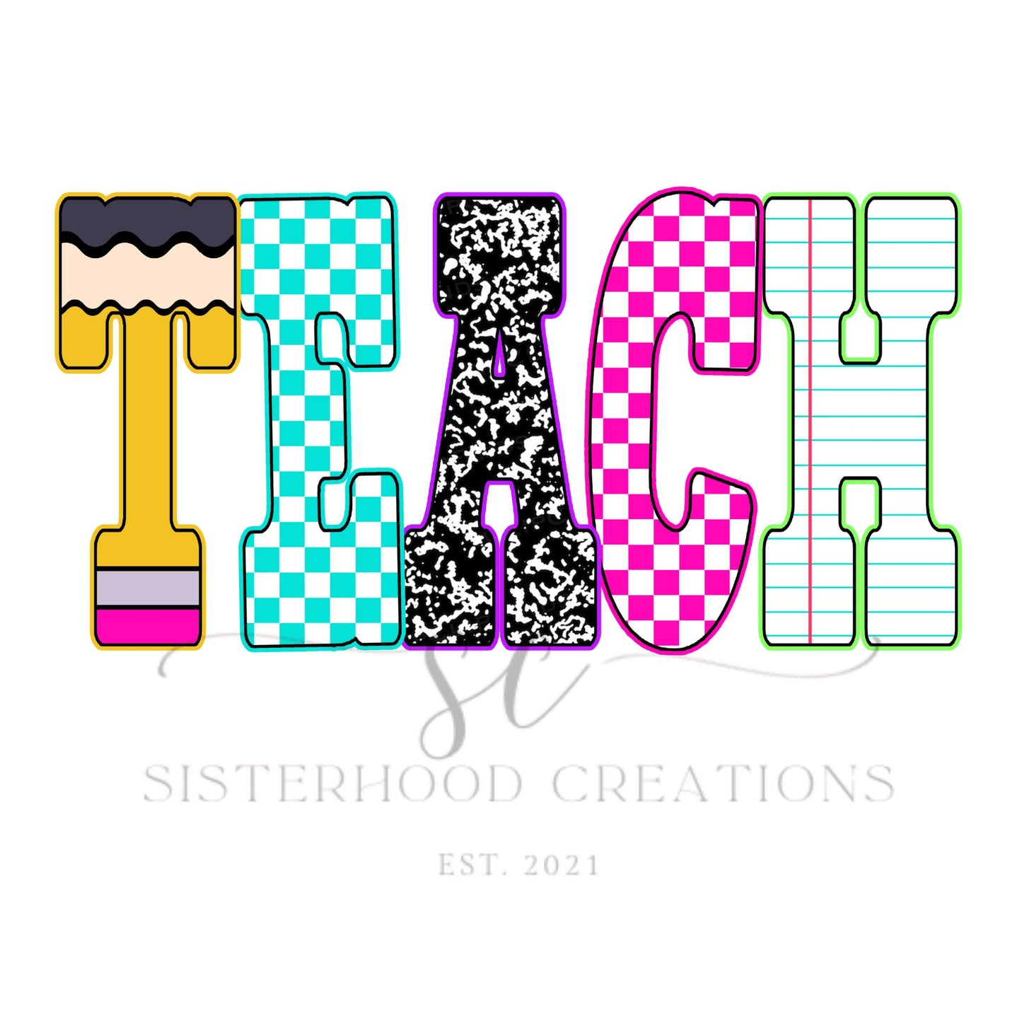 Neon Checkered TEACH Tee