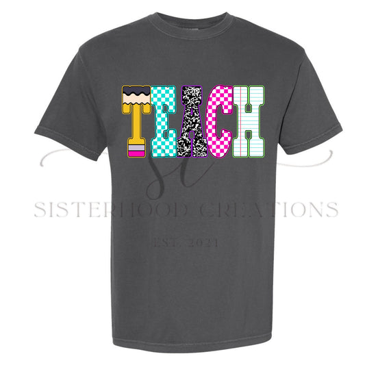 Neon Checkered TEACH Tee