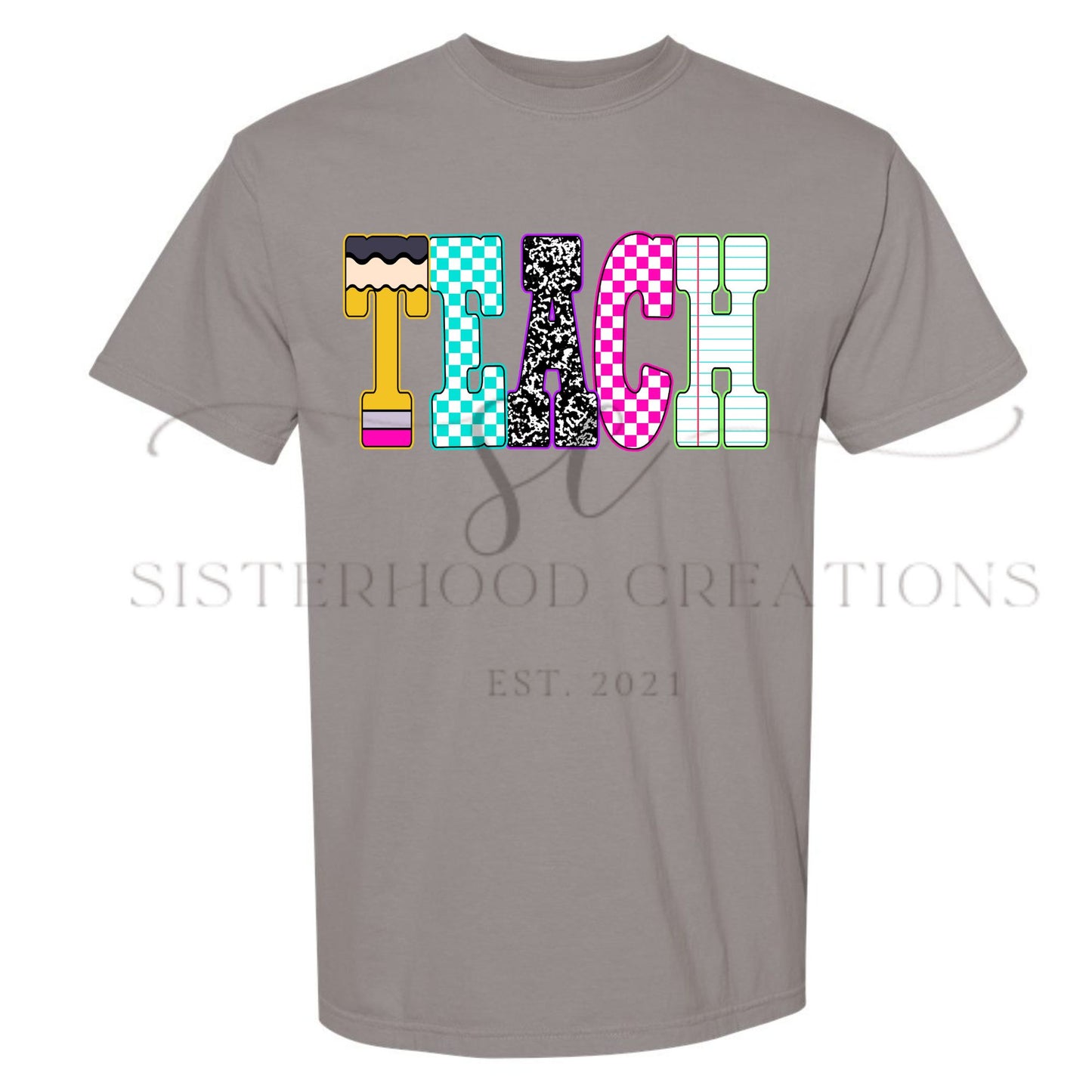 Neon Checkered TEACH Tee