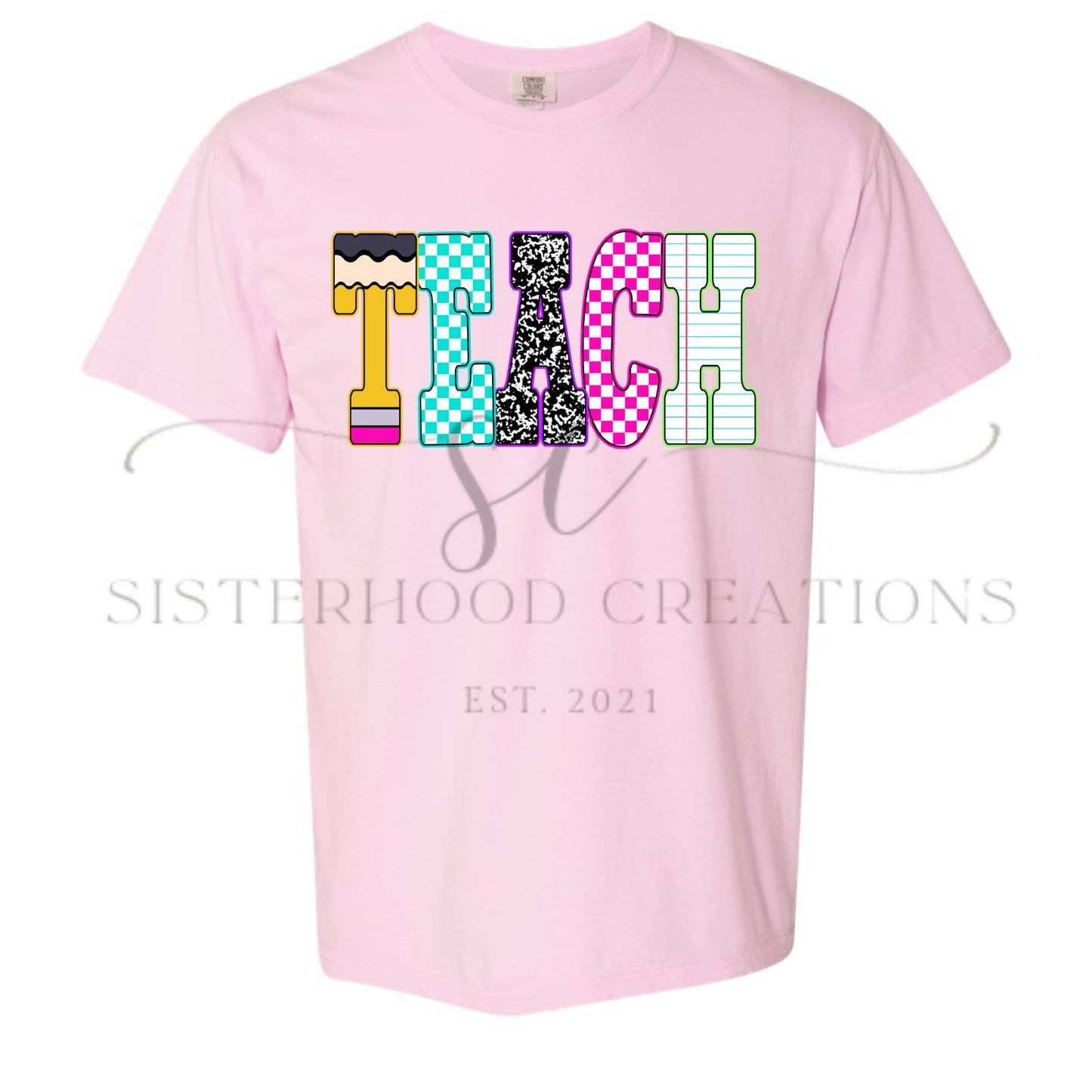 Neon Checkered TEACH Tee