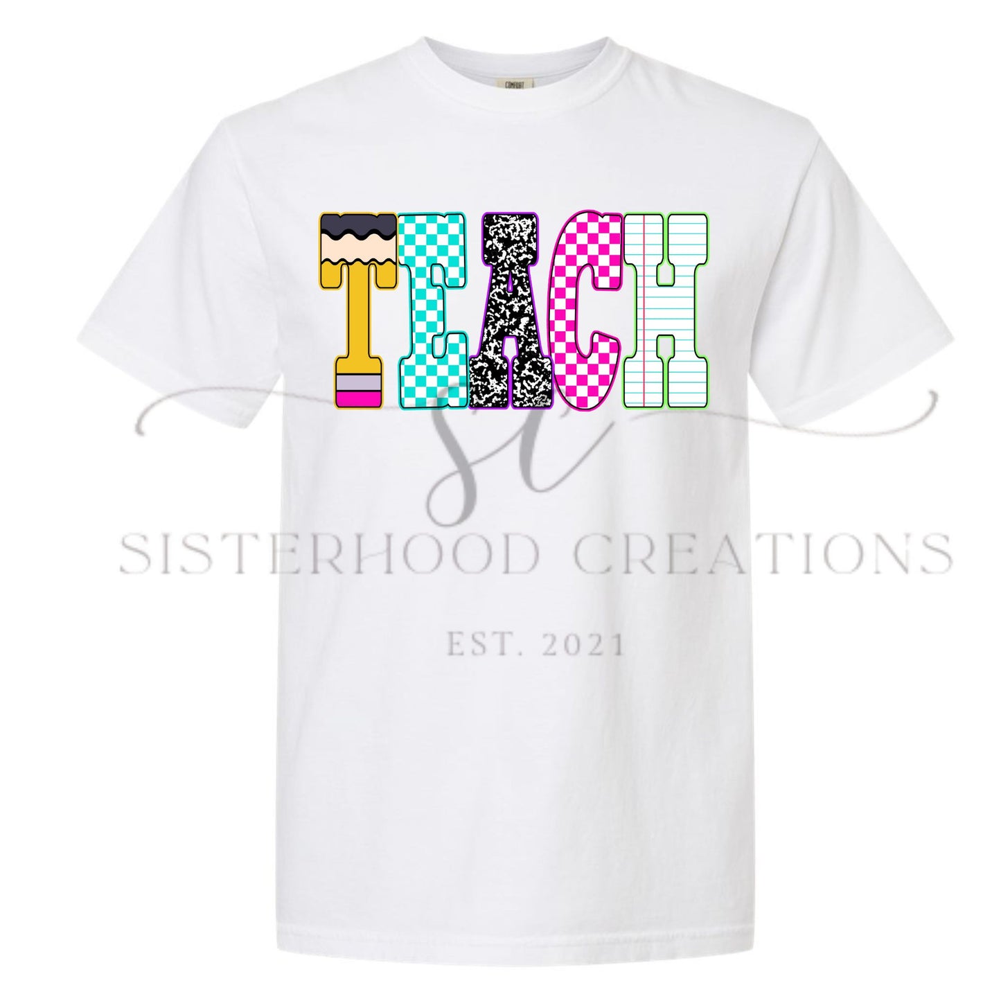 Neon Checkered TEACH Tee
