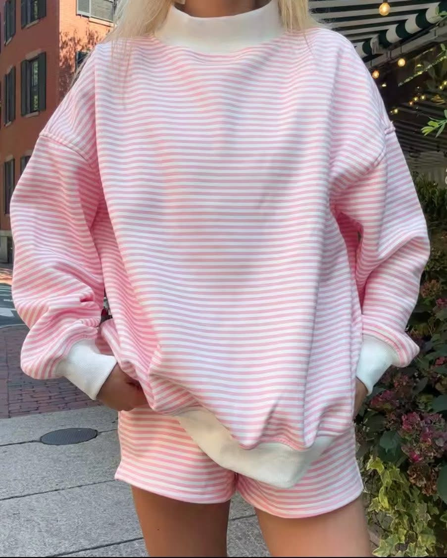 Pink Stripe Mock Neck Lounge Set
