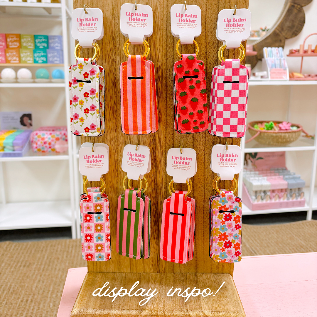 Lip Balm Keychain Holder - Pink & Green Stripes