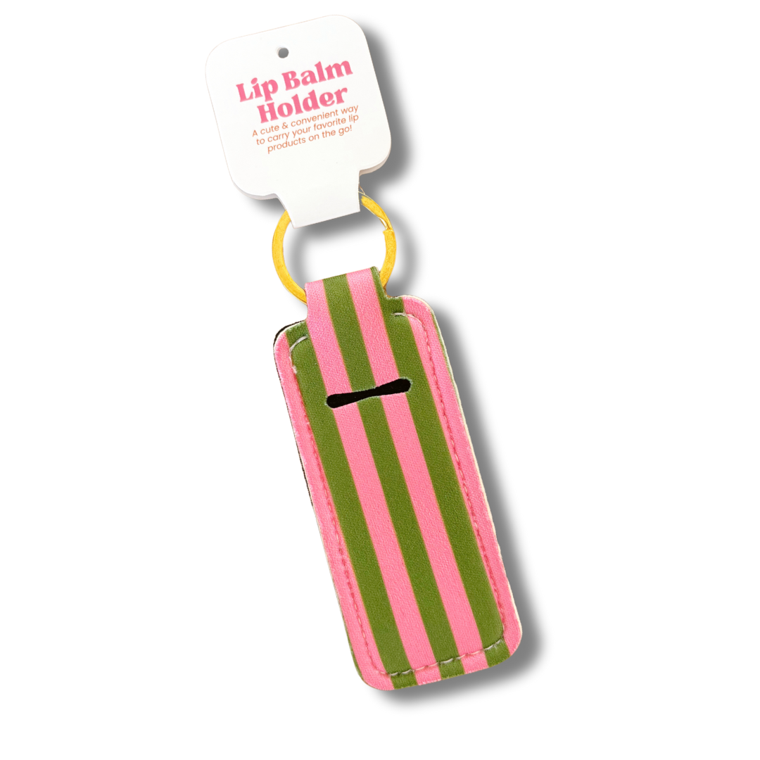 Lip Balm Keychain Holder - Pink & Green Stripes